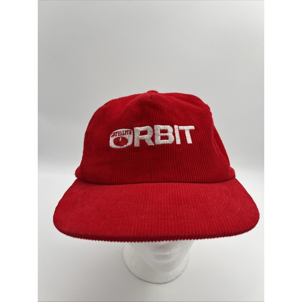 Vintage 80s-90s Orbit Satellite Red Corduroy‎ Hat SnapBack One Size Fits All